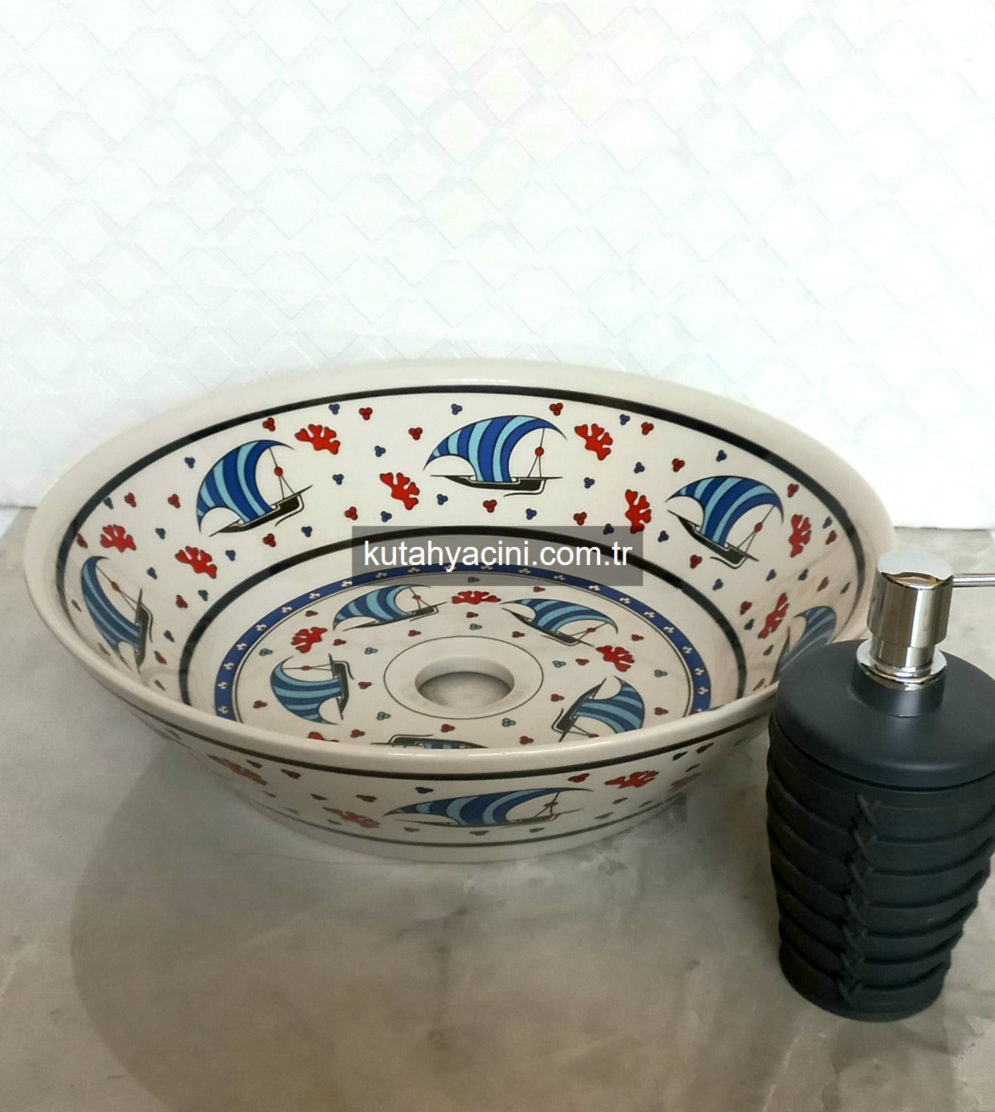 Porselen El Dekor Çinili Lavabo 41 x11 cm-4